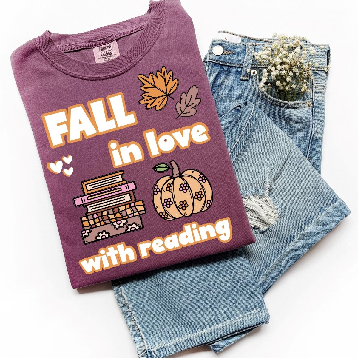 "Fall in Love with Reading" Teacher T-Shirt | Fall Teacher T-Shirt