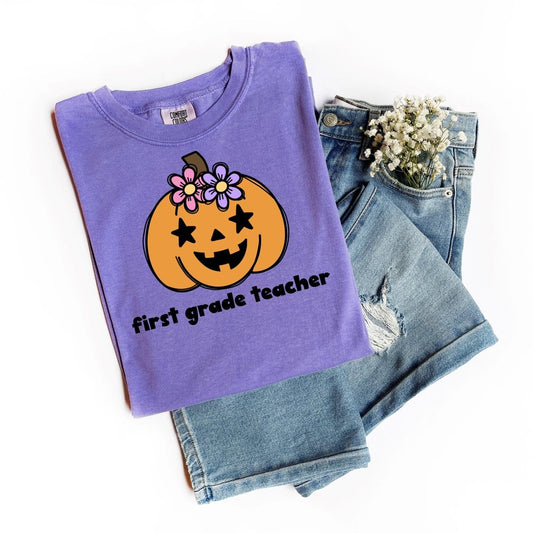 Grade Level Halloween Teacher T-Shirt (Violet)