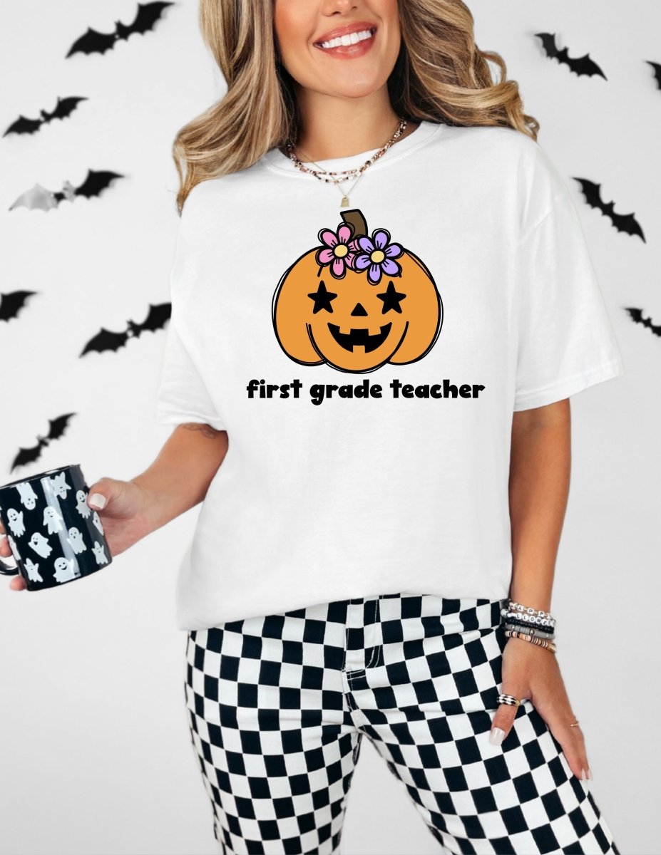 Grade Level Halloween Teacher T-Shirt (White)